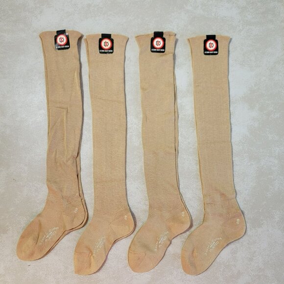 Antique Child's Over The Knee Socks 4 Pair Cotton & Rayon 6 1/2 Beige Dan Knit - Picture 1 of 13